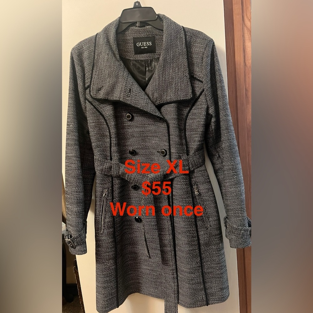 Guess Black Double-Breasted Trench Coat